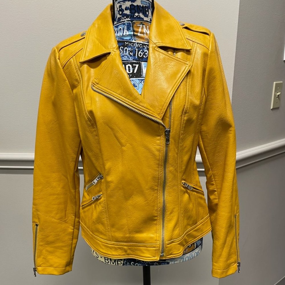 INC International Concepts Mustard Yellow Leather Jacket